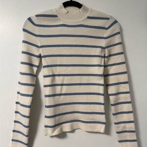 American Eagle Outfitters Cream and Blue Striped Turtleneck Sweater